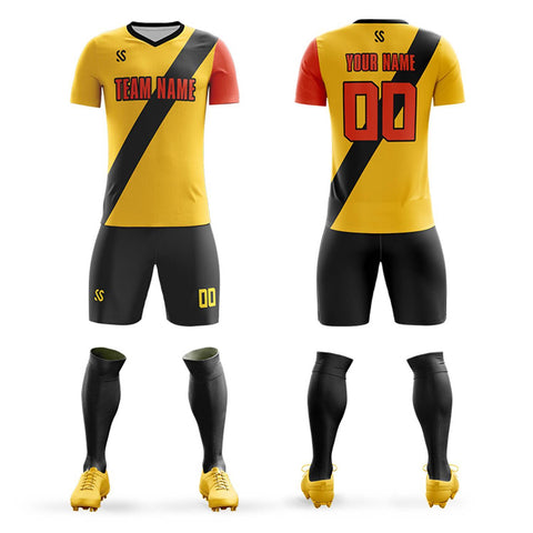 Custom Yellow Red Casual Printing Sportswear Soccer Sets Jersey
