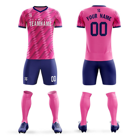 Custom Pink Printing Outdoor Tracksuit Soccer Sets Jersey