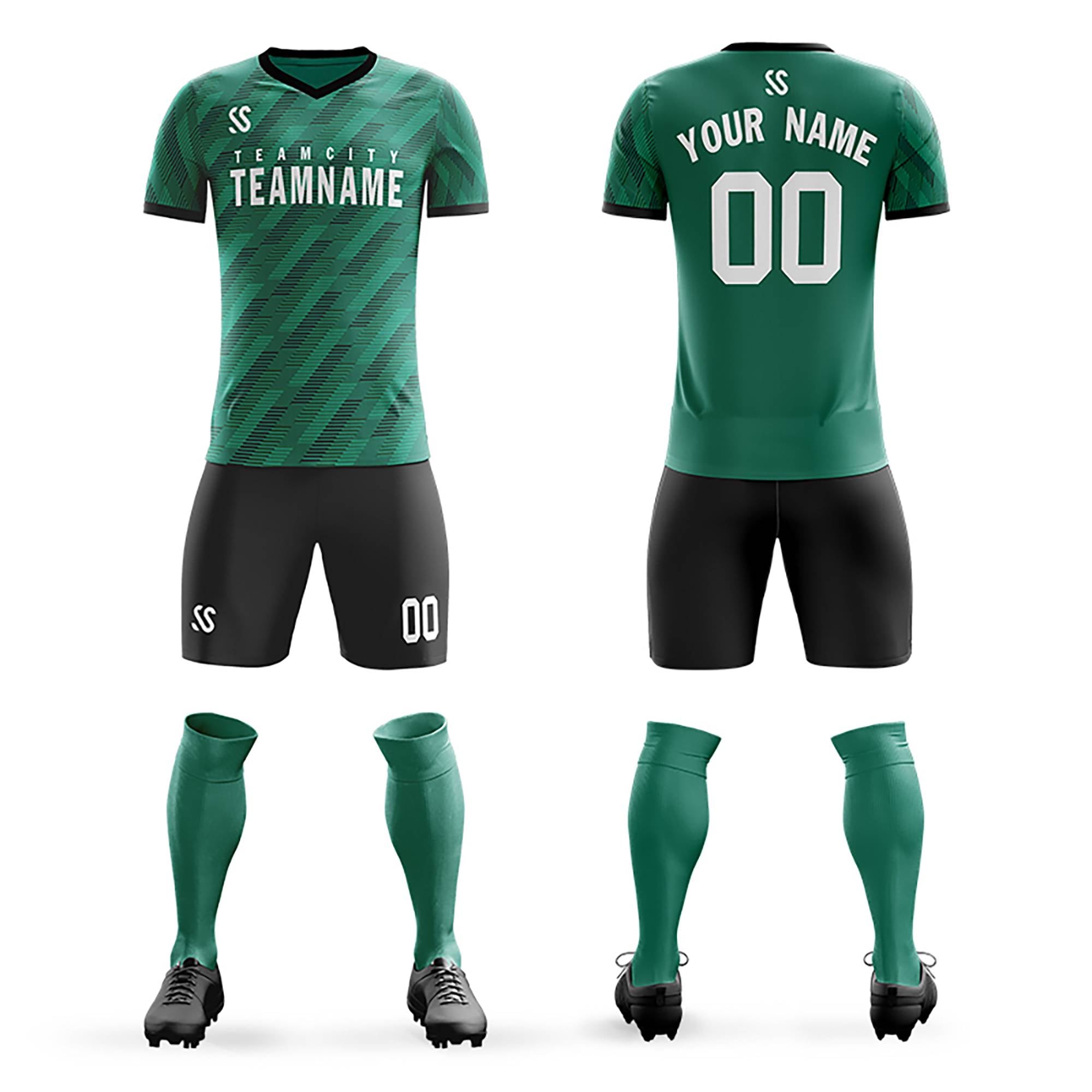 Custom Green Printing Outdoor Tracksuit Soccer Sets Jersey