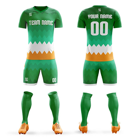 Custom Green White Casual Printing Sportswear Soccer Sets Jersey