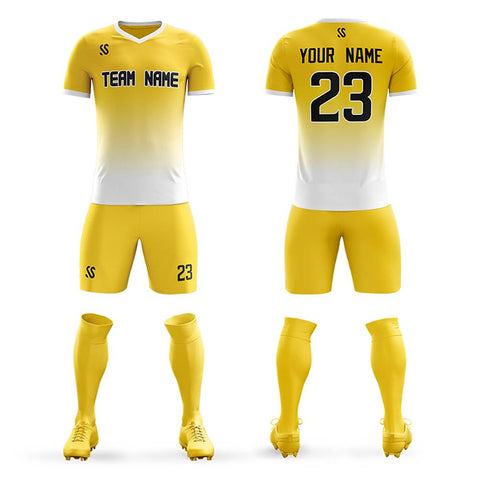 Custom Yellow Black Casual Printing Sportswear Soccer Sets Jersey
