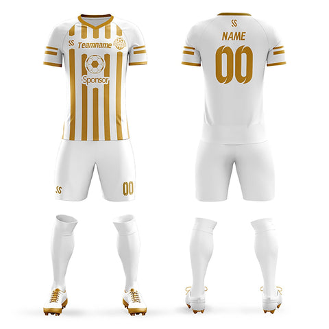 Custom White Gold Casual Printing Sportswear Soccer Sets Jersey