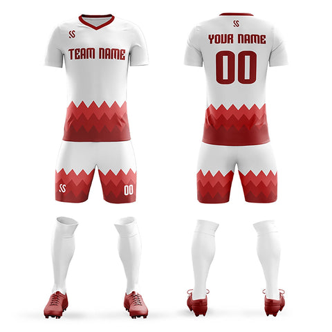 Custom White Red Casual Printing Sportswear Soccer Sets Jersey