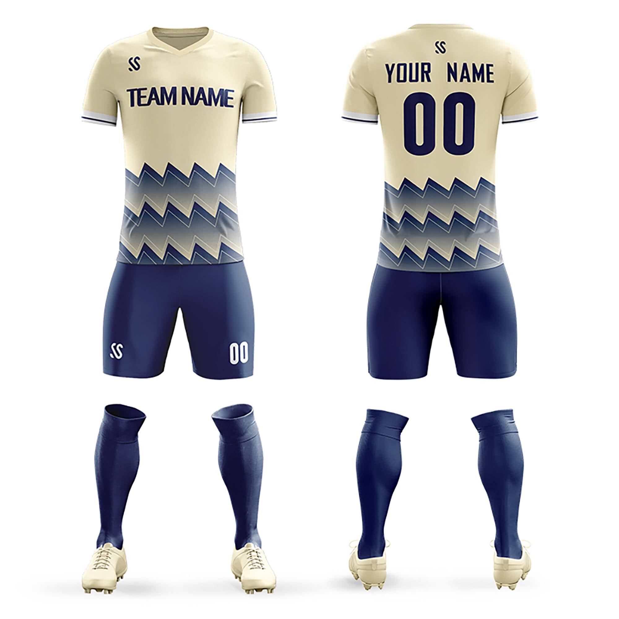 Custom Navy Printing Outdoor Breathable Soccer Sets Jersey