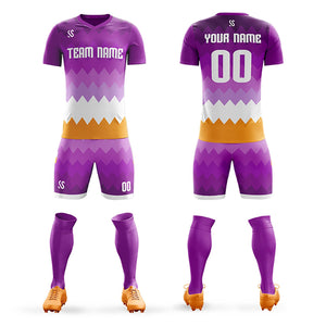 Custom Purple White Casuall Printing Sportswear Soccer Sets Jersey