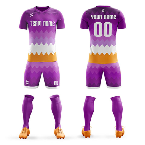 Custom Purple White Casuall Printing Sportswear Soccer Sets Jersey