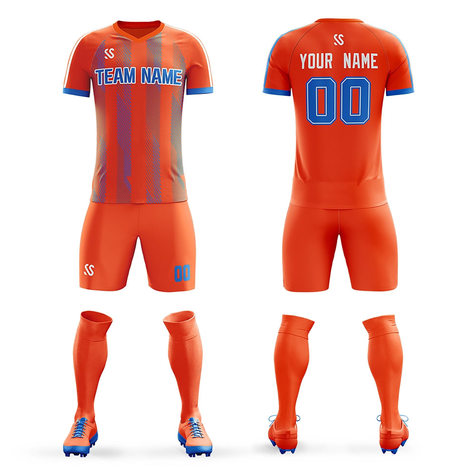 Custom Orange Printing Outdoor Tracksuit Soccer Sets Jersey