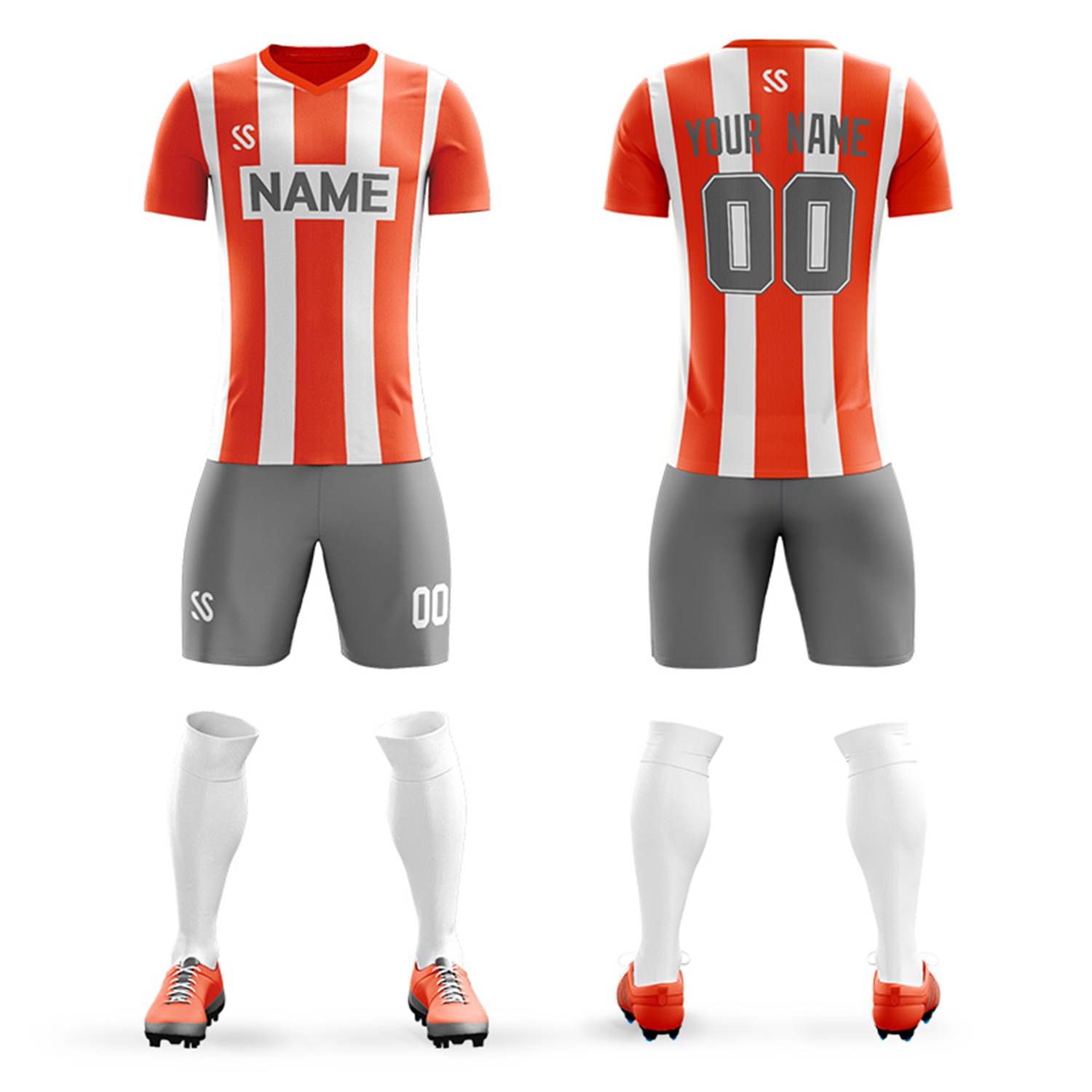 Custom Orange Gray Outdoor Soccer Sets Jersey