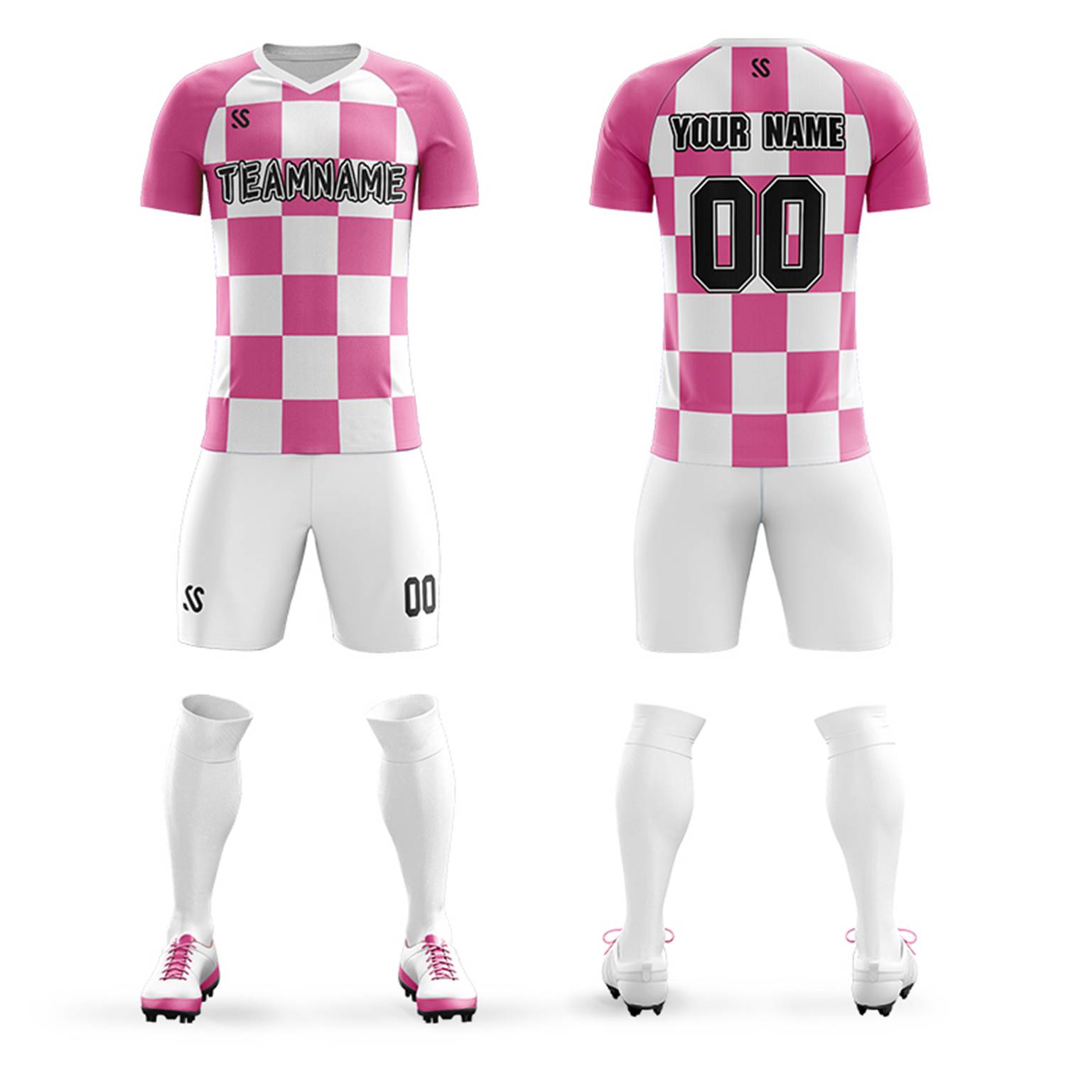 Custom Pink Black Casual Outdoor Soccer Sets Jersey