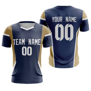 Custom Navy Gold Breathable Sport Soccer Tops Jersey