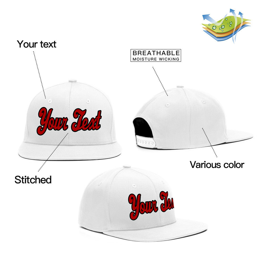 Custom White Red Casual Sport Baseball Cap