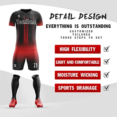 Custom Blak Red Sports Training Soccer Sets Jersey