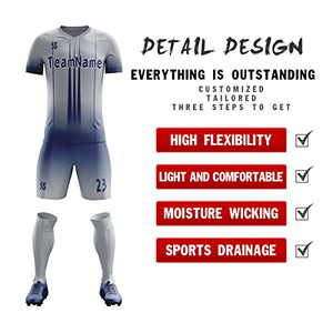 Custom Gray Navy Soft Training Uniform Soccer Sets Jersey