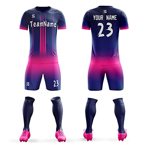 Custom Navy Pink Soft Training Uniform Soccer Sets Jersey