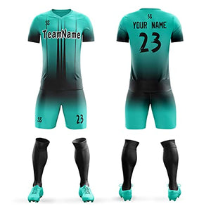 Custom Teal Black Soft Training Uniform Soccer Sets Jersey