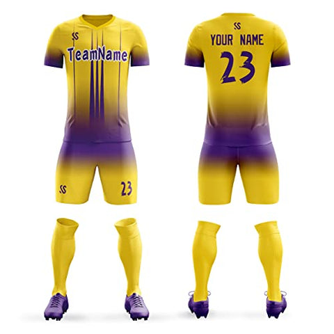 Custom Yellow Purple Soft Training Uniform Soccer Sets Jersey