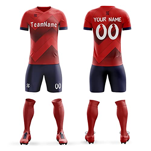 Custom Red Navy Soft Training Uniform Soccer Sets Jersey