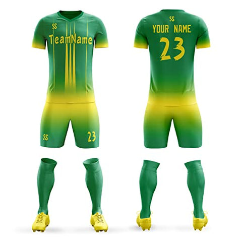 Custom Green Yellow Soft Training Uniform Soccer Sets Jersey