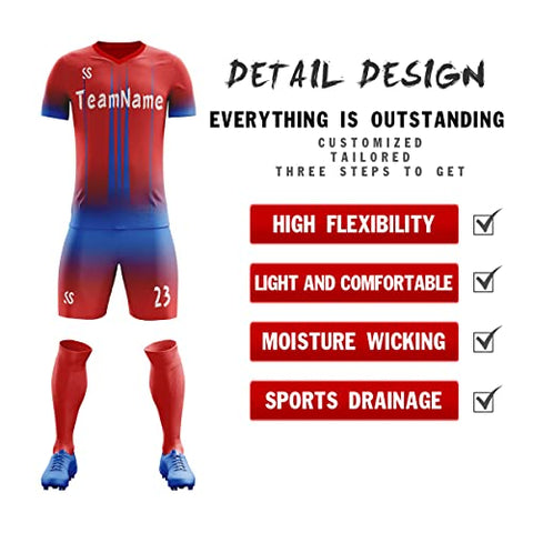 Custom Red Blue Soft Training Uniform Soccer Sets Jersey