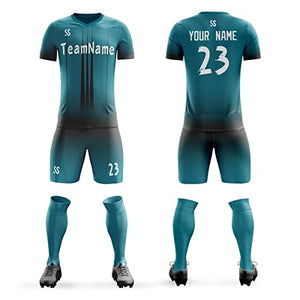 Custom Teal Black Soft Training Uniform Soccer Sets Jersey