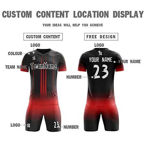 Custom Blak Red Sports Training Soccer Sets Jersey