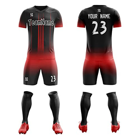 Custom Blak Red Sports Training Soccer Sets Jersey