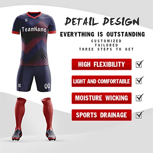 Custom Navy Red-White Soft Training Uniform Soccer Sets Jersey