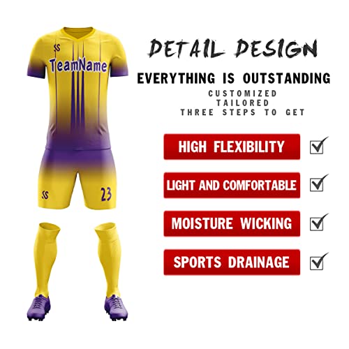 Custom Yellow Purple Soft Training Uniform Soccer Sets Jersey