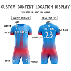 Custom Powder Blue Red Soft Training Uniform Soccer Sets Jersey