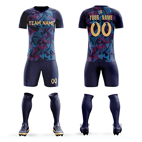 Custom Navy Yellow Sports Training Soccer Sets Jersey