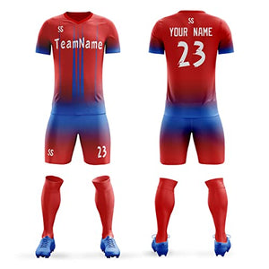 Custom Red Blue Soft Training Uniform Soccer Sets Jersey