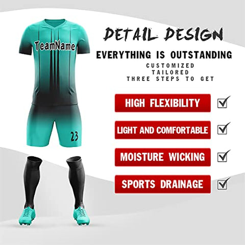 Custom Teal Black Soft Training Uniform Soccer Sets Jersey