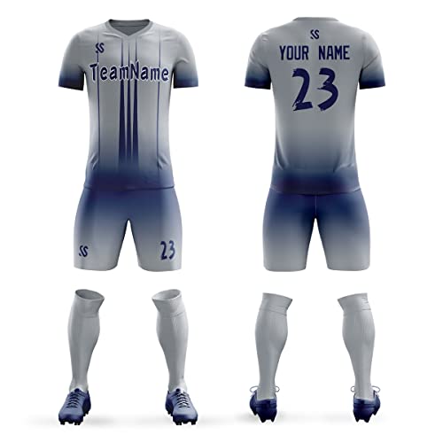 Custom Gray Navy Soft Training Uniform Soccer Sets Jersey