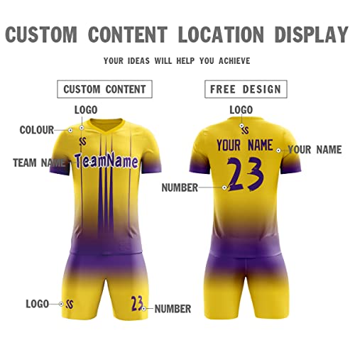 Custom Yellow Purple Soft Training Uniform Soccer Sets Jersey