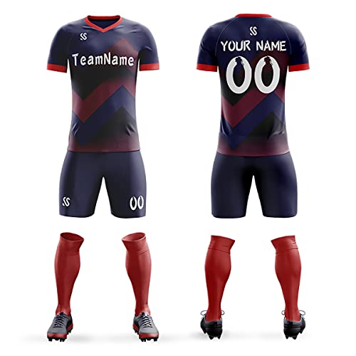 Custom Navy Red-White Soft Training Uniform Soccer Sets Jersey