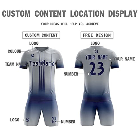 Custom Gray Navy Soft Training Uniform Soccer Sets Jersey