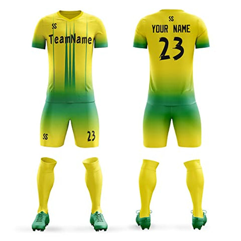 Custom Yellow Green Soft Training Uniform Soccer Sets Jersey