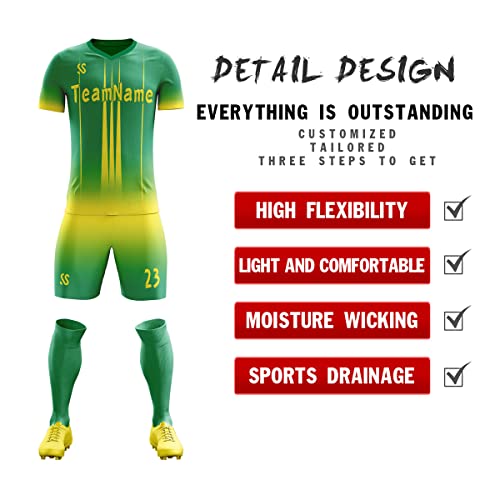 Custom Green Yellow Soft Training Uniform Soccer Sets Jersey