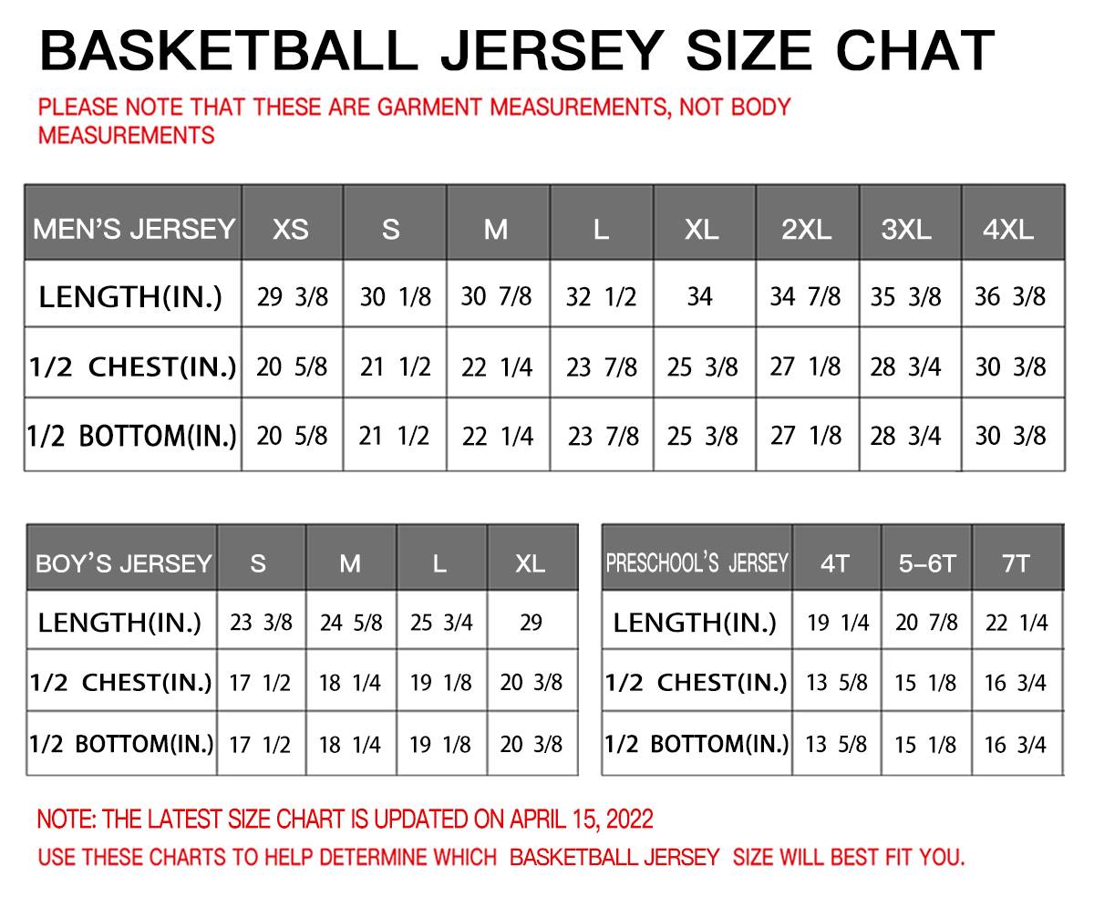  Basketball Jersey Size Chart