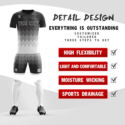 Custom Black Casual Printing Sportswear Soccer Sets Jersey