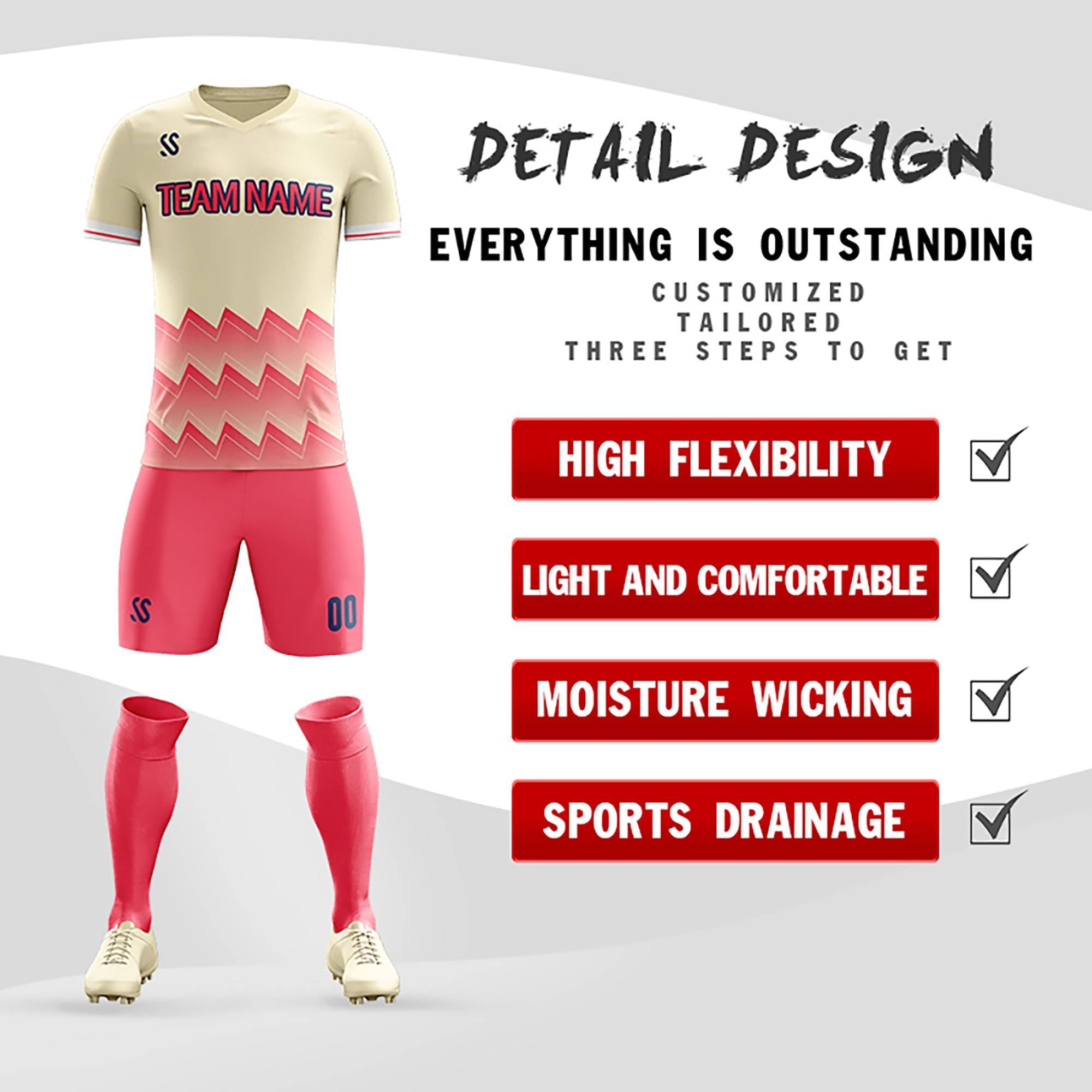 Custom Pink Printing Outdoor Breathable Soccer Sets Jersey