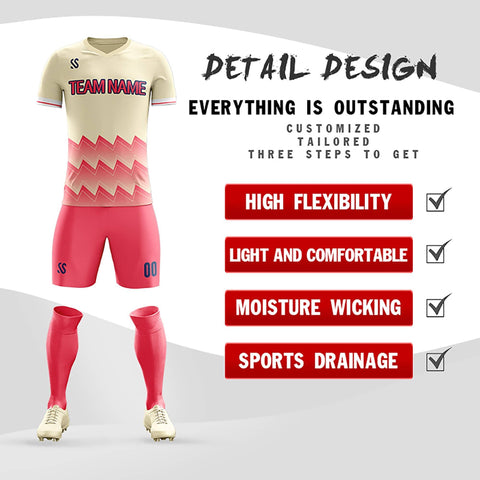 Custom Pink Printing Outdoor Breathable Soccer Sets Jersey