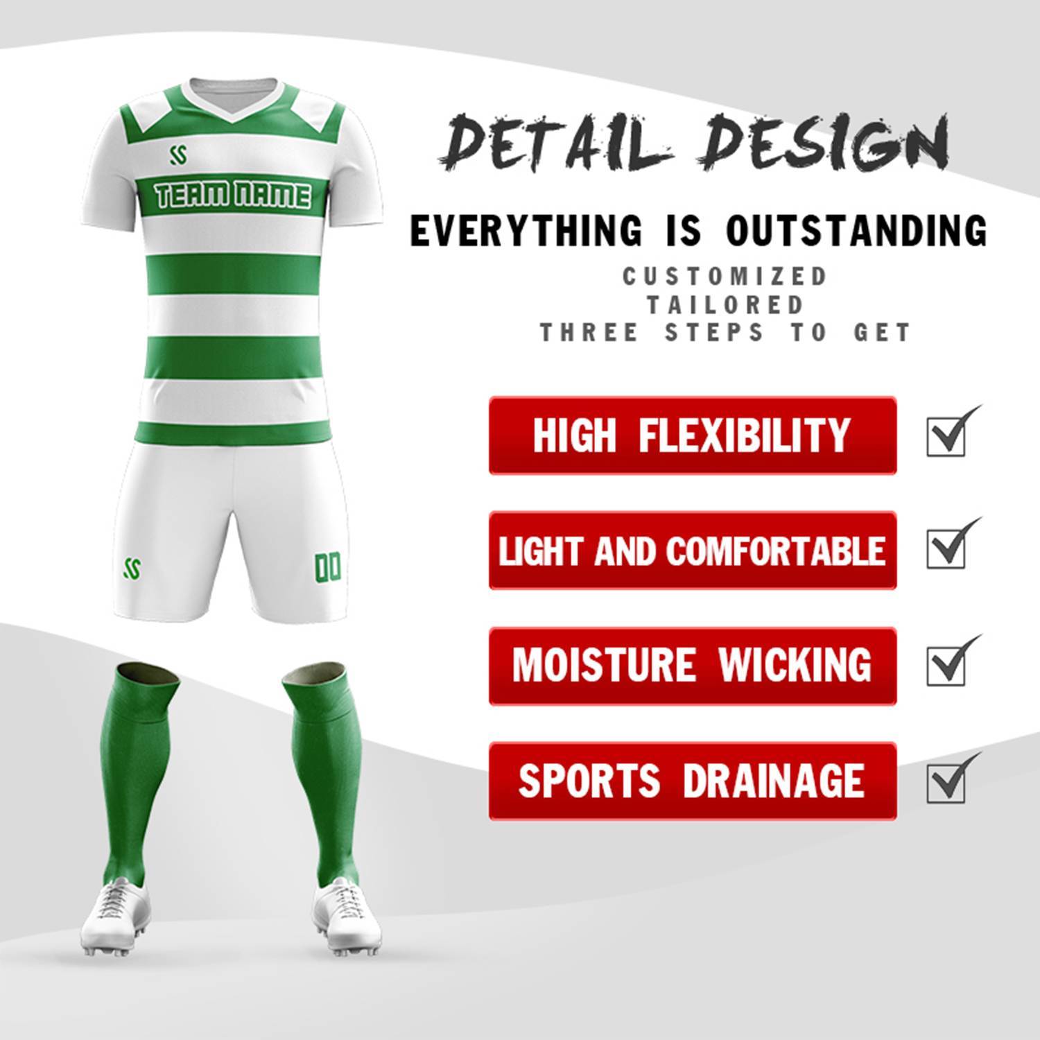 Custom Green Casual Printing Sportswear Soccer Sets Jersey