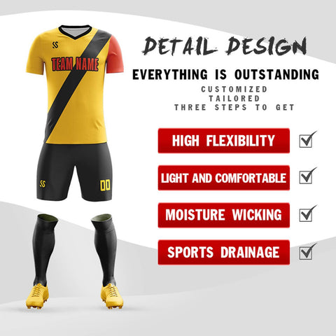 Custom Yellow Red Casual Printing Sportswear Soccer Sets Jersey