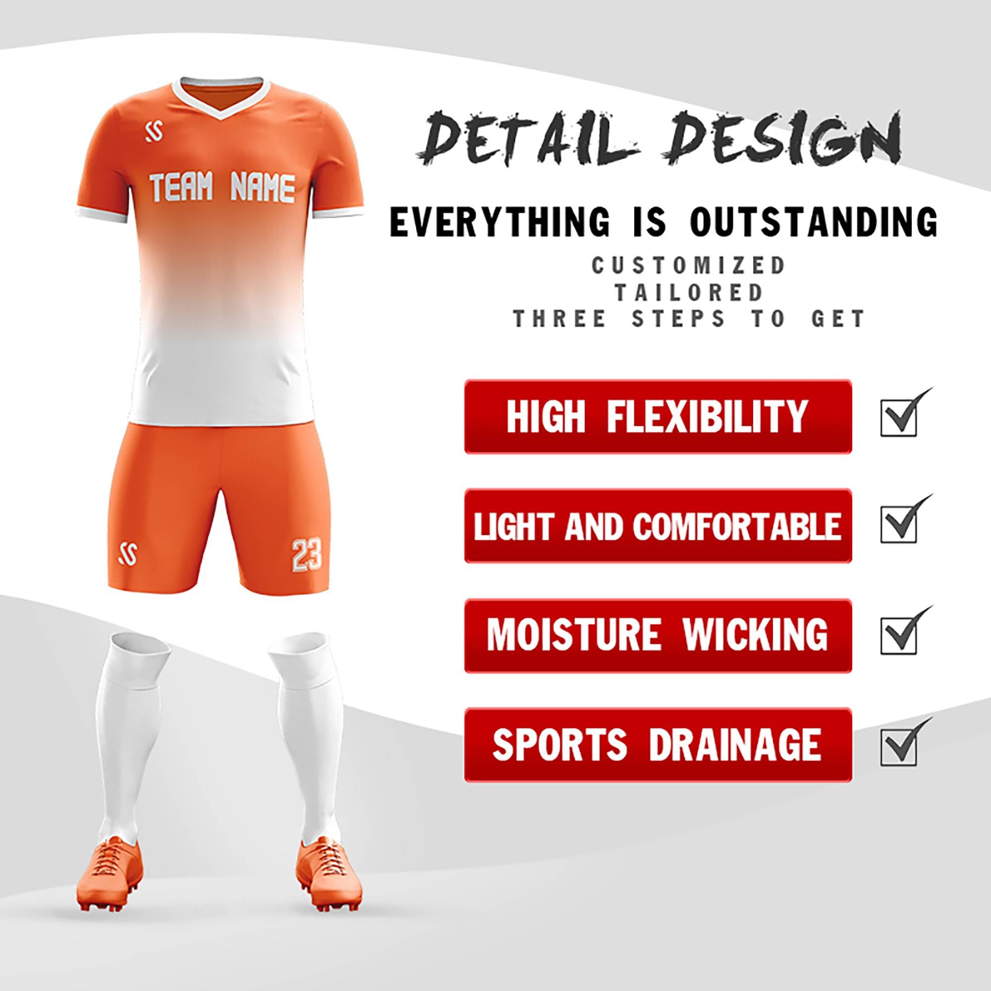 Custom Orange White Sublimation Soccer Uniform Jersey