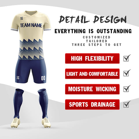 Custom Navy Printing Outdoor Breathable Soccer Sets Jersey