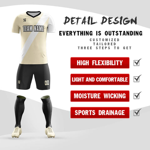 Custom Cream White Casual Printing Sportswear Soccer Sets Jersey