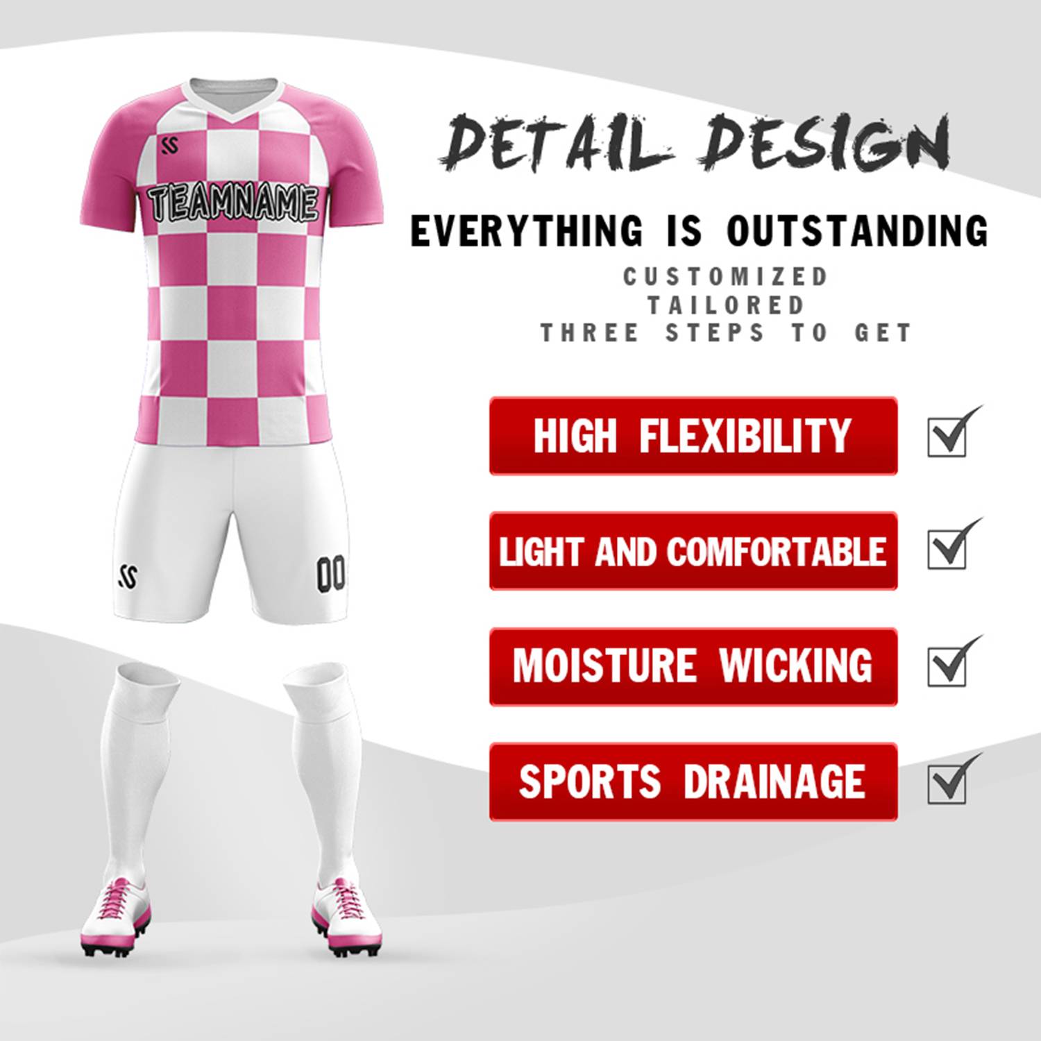 Custom Pink Black Casual Outdoor Soccer Sets Jersey