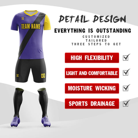 Custom Purple Yellow Casual Printing Sportswear Soccer Sets Jersey