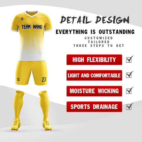 Custom Yellow Black Casual Printing Sportswear Soccer Sets Jersey